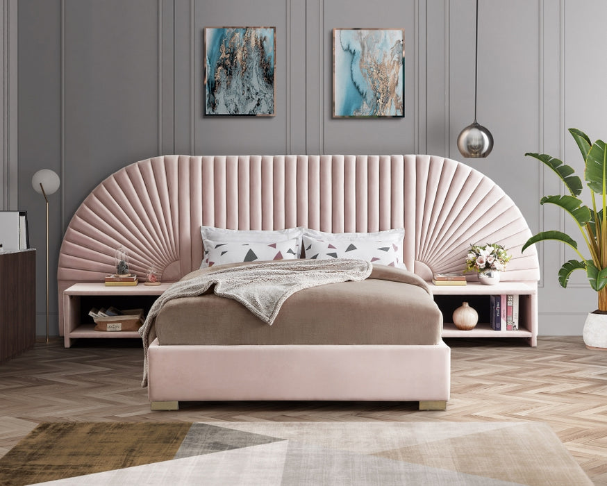 Meridian Furniture - Cleo Velvet Queen Bed in Pink - CleoPink-Q - GreatFurnitureDeal