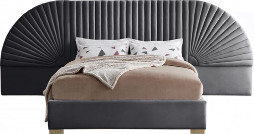 Meridian Furniture - Cleo Velvet King Bed in Grey - CleoGrey-K - GreatFurnitureDeal