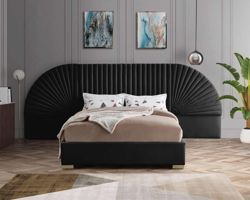 Meridian Furniture - Cleo Velvet Queen Bed in Black - CleoBlack-Q - GreatFurnitureDeal