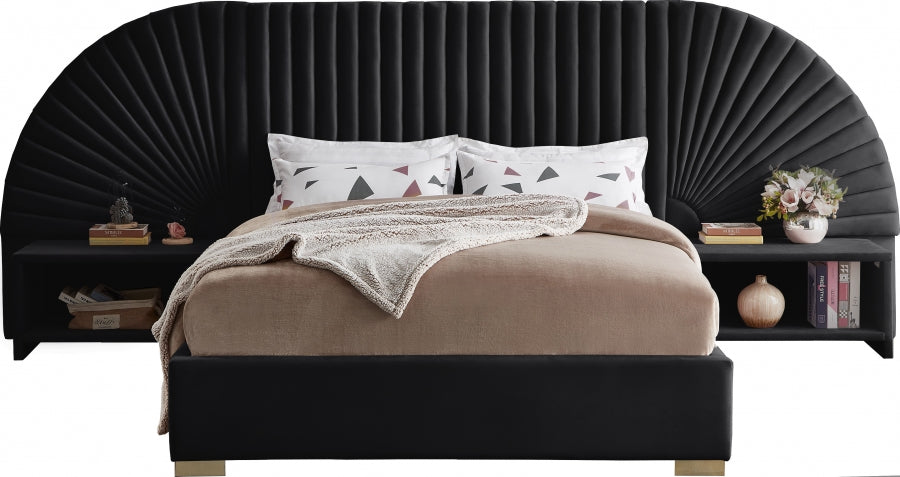 Meridian Furniture - Cleo Velvet Queen Bed in Black - CleoBlack-Q - GreatFurnitureDeal