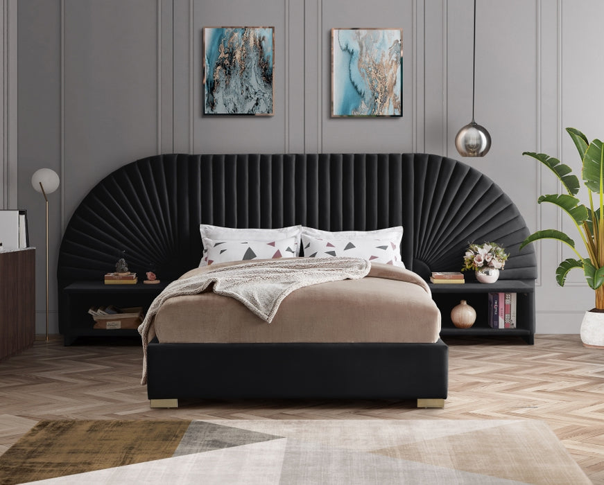 Meridian Furniture - Cleo Velvet King Bed in Black - CleoBlack-K - GreatFurnitureDeal