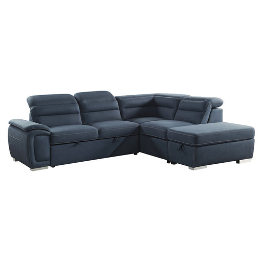 Homelegance - Platina 3-Piece Sectional with Pull-out Bed and Storage Ottoman in Blue - 8277NBU* - GreatFurnitureDeal