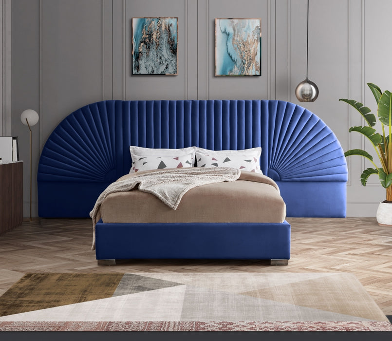 Meridian Furniture - Cleo Velvet King Bed in Navy - CleoNavy-K - GreatFurnitureDeal
