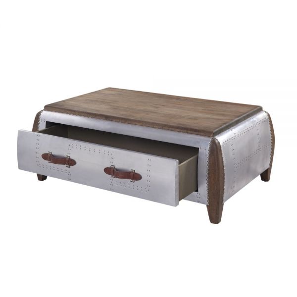 Acme Furniture - Brancaster Coffee Table in Antique Oak and Aluminum - 82855