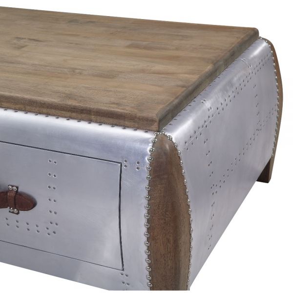 Acme Furniture - Brancaster Coffee Table in Antique Oak and Aluminum - 82855 - GreatFurnitureDeal