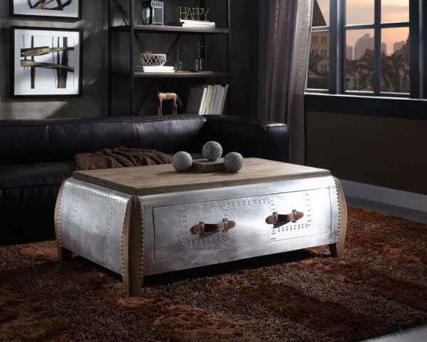 Acme Furniture - Brancaster Coffee Table in Antique Oak and Aluminum - 82855