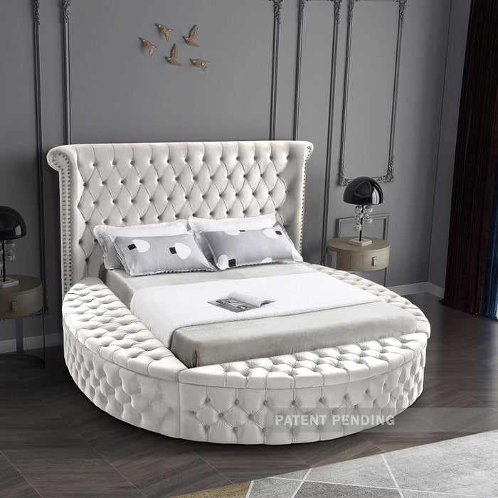 Meridian Furniture - Luxus Velvet Queen Bed in Cream - LuxusCream-Q