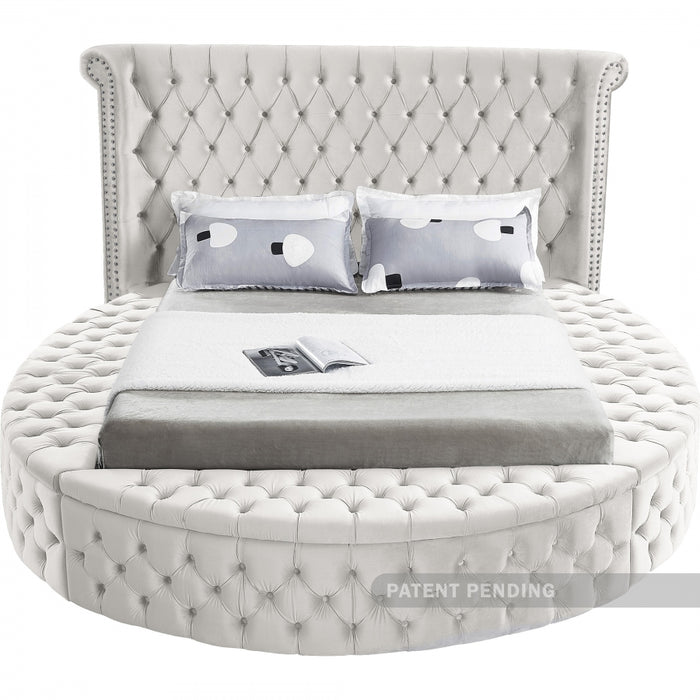 Meridian Furniture - Luxus Velvet Queen Bed in Cream - LuxusCream-Q - GreatFurnitureDeal