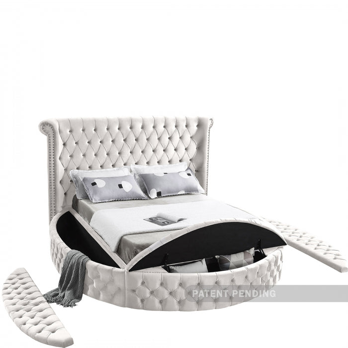 Meridian Furniture - Luxus Velvet Queen Bed in Cream - LuxusCream-Q
