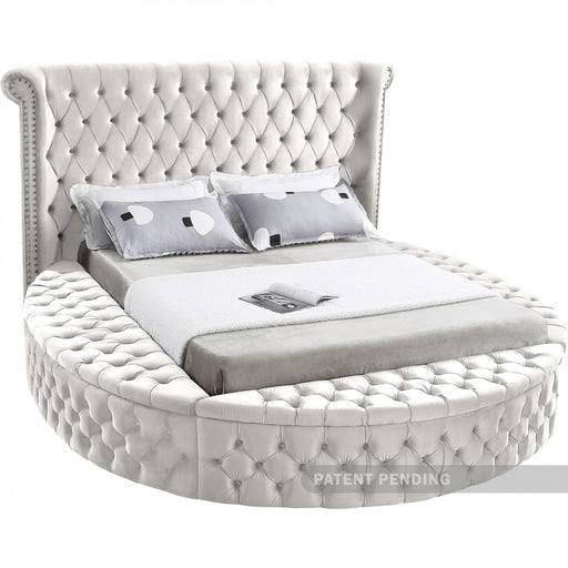 Meridian Furniture - Luxus Velvet King Bed in Cream - LuxusCream-K - GreatFurnitureDeal