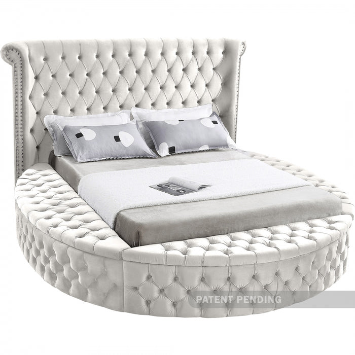 Meridian Furniture - Luxus Velvet Queen Bed in Cream - LuxusCream-Q - GreatFurnitureDeal