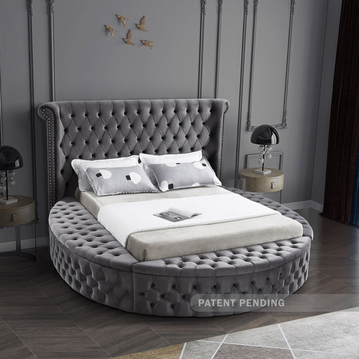 Meridian Furniture - Luxus Velvet Queen Bed in Grey - LuxusGrey-Q - GreatFurnitureDeal