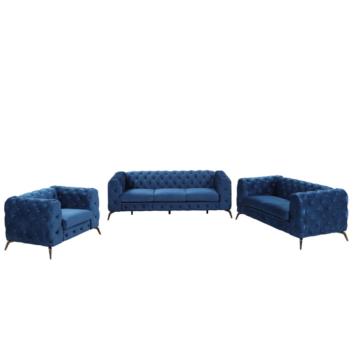 GFD Home - Modern 3-Piece Sofa Sets with Sturdy Metal Legs,Velvet Upholstered Couches Sets Including Three Seat Sofa, Loveseat and Single Chair for Living Room Furniture Set,Blue - GreatFurnitureDeal