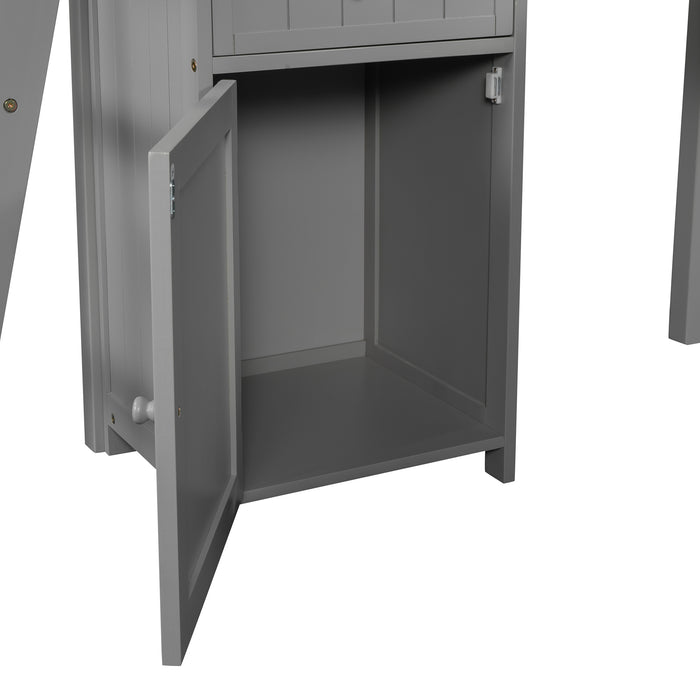 GFD Home - Twin size Loft Bed with Drawers, Cabinet, Shelves and Desk, Wooden Loft Bed with Desk - Gray (OLD SKU :LP000505AAE) - GreatFurnitureDeal