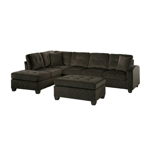 Homelegance - Emilio 3-Piece Reversible Sectional with Ottoman in Chocolate - 8367CH*3 - GreatFurnitureDeal