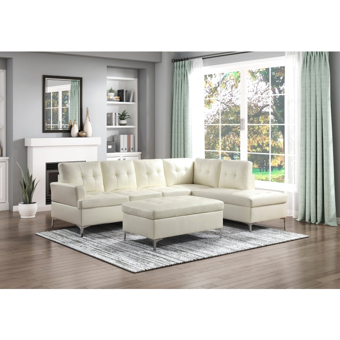Homelegance - Barrington 3-Piece Sectional with Right Chaise and Ottoman in White - 8378WHT*3