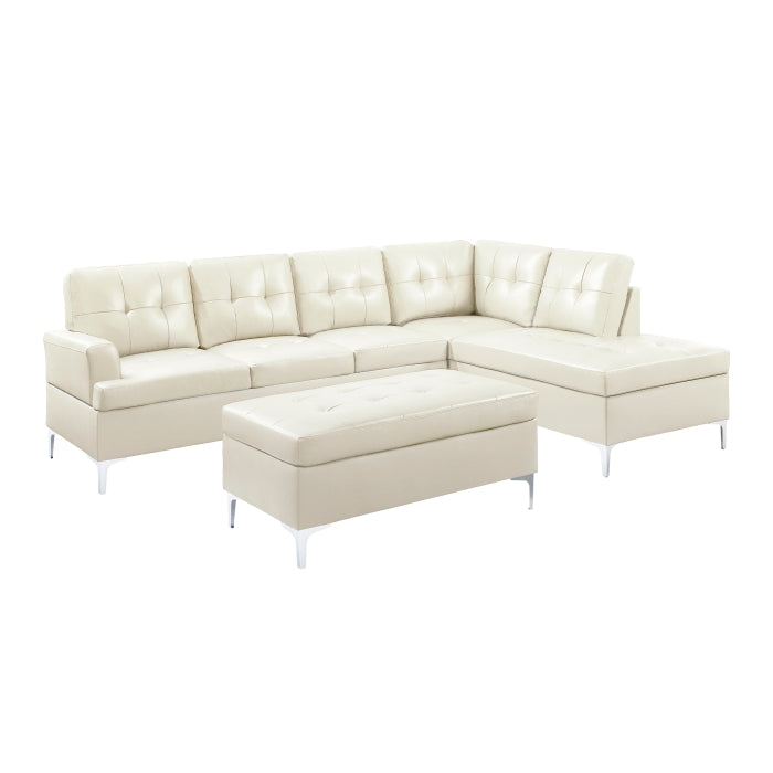 Homelegance - Barrington 3-Piece Sectional with Right Chaise and Ottoman in White - 8378WHT*3