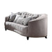 GFD Home - Vintage Fabric and Wood Button Tufting Sofa with 5 Pillows, Gray - GreatFurnitureDeal