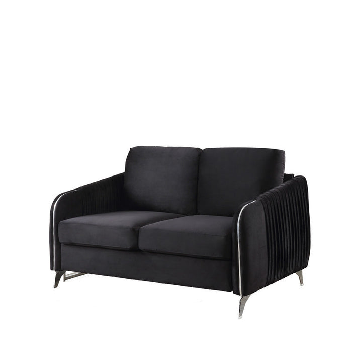 GFD Home - Hathaway Black Velvet Fabric Sofa Loveseat Chair Living Room Set - GreatFurnitureDeal