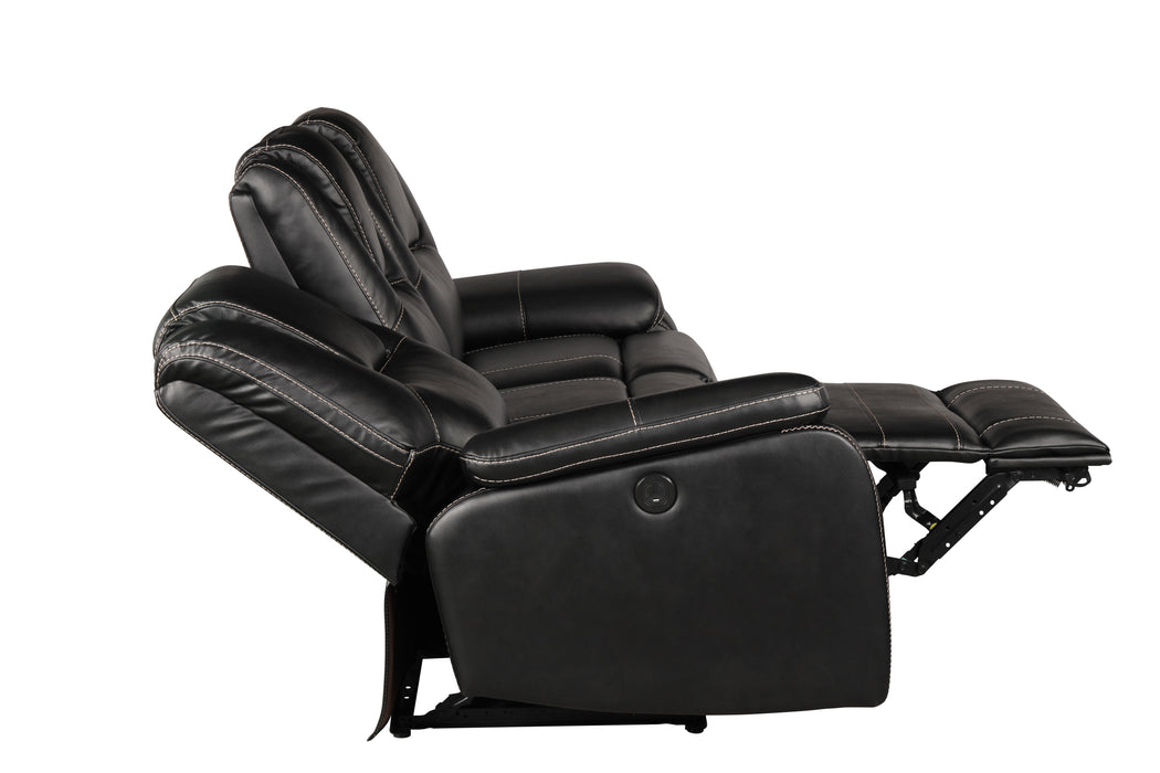 GFD Home - Hong Kong 2 Piece Power Reclining Sofa Set made with Faux Leather in Black - GreatFurnitureDeal