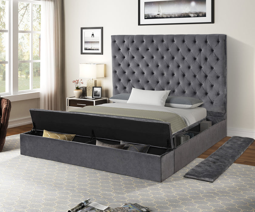 GFD Home - Nora Full Size Tufted Upholstery Storage Bed made with Wood in Gray - GreatFurnitureDeal