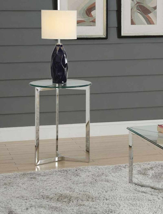 Acme Furniture - Volusius Stainless Steel & Clear Glass End Table - 84607