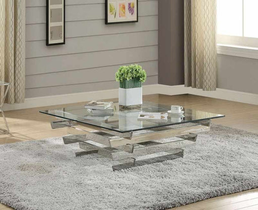 Acme Furniture - Salonius Stainless Steel & Clear Glass Coffee Table - 84610