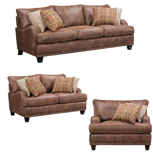 Franklin Furniture - Indira Faux Leather 3 Piece Living Room Set - 848-3SET-WALNUT - GreatFurnitureDeal