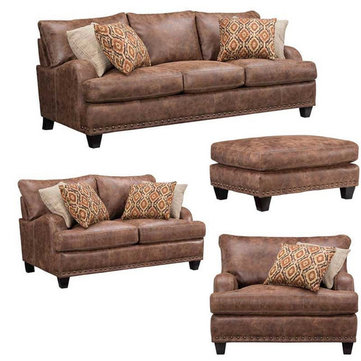Franklin Furniture - Indira Faux Leather 4 Piece Living Room Set - 848-4SET-WALNUT - GreatFurnitureDeal