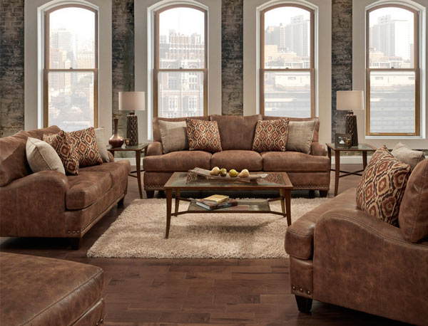 Franklin Furniture - Indira Faux Leather Sofa in Walnut - 84840-WALNUT - GreatFurnitureDeal