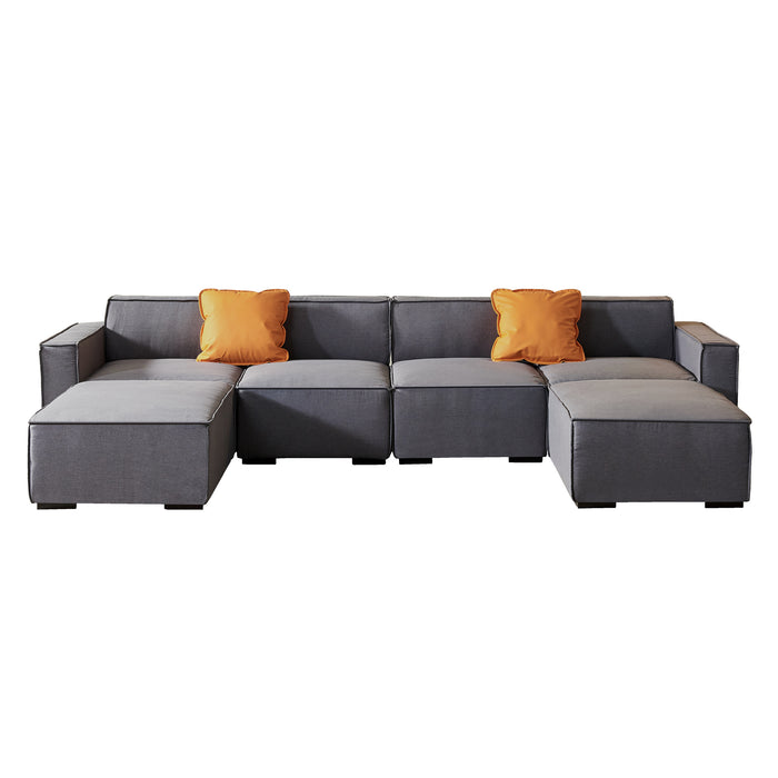 GFD Home - Modular U Shape Sectional Fabric Sofa (Grey) - GreatFurnitureDeal