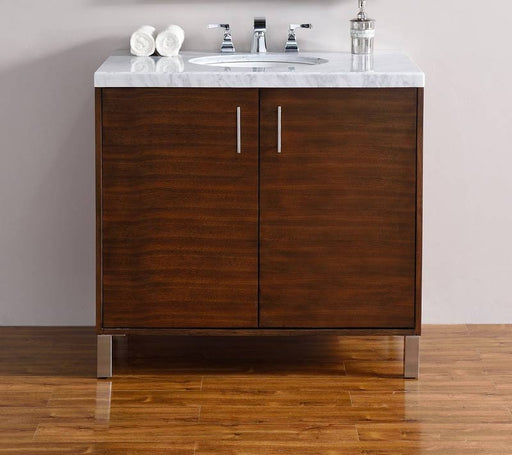 James Martin Furniture - Metropolitan 36" American Walnut Single Vanity with 3 CM Arctic Fall Solid Surface Top - 850-V36-AWT-3AF