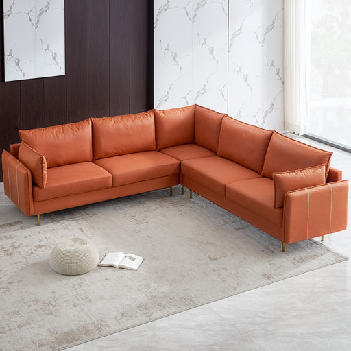 GFD Home - L-shaped Corner Sectional Technical leather Sofa-Orange, 102*102'' - GreatFurnitureDeal