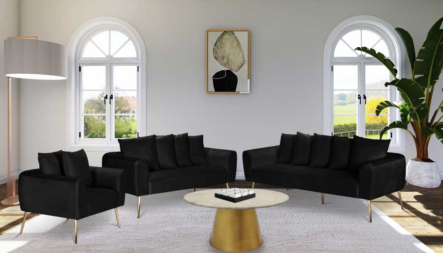 Meridian Furniture - Quinn Velvet Sofa in Black - 639Black-S - GreatFurnitureDeal