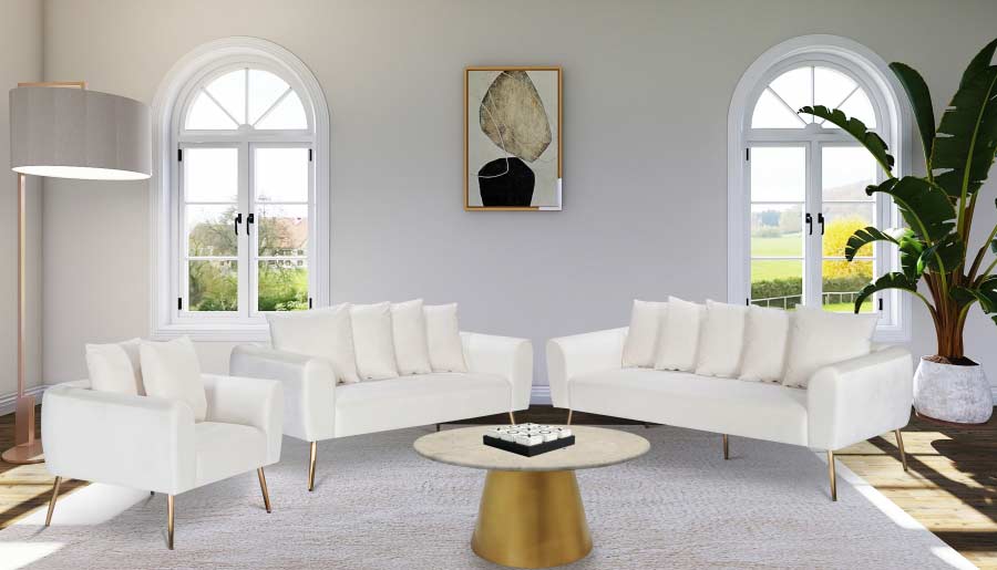 Meridian Furniture - Quinn 3 Piece Living Room Set in Cream - 639Cream-S-3SET - GreatFurnitureDeal