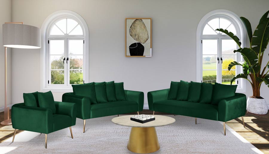 Meridian Furniture - Quinn Velvet Sofa in Green - 639Green-S - GreatFurnitureDeal