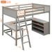 GFD Home - Full size Loft Bed with Shelves and Desk, Wooden Loft Bed with Desk - Gray - GreatFurnitureDeal