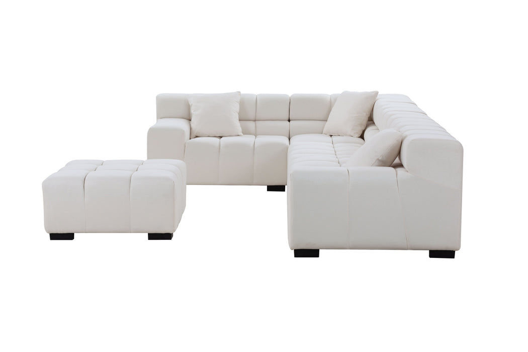 GFD Home - L-Shaped Sectional Sofa Modular Seating Sofa Couch with Ottoman Beige - GreatFurnitureDeal