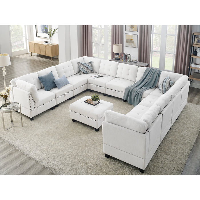 GFD House - U shape Modular Sectional Sofa，DIY Combination，includes Seven Single Chair， Four Corner and One Ottoman，Ivory - GreatFurnitureDeal