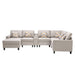 GFD Home - Nolan Beige Linen Fabric 7Pc Reversible Chaise Sectional Sofa with a USB, Charging Ports, Cupholders, Storage Console Table and Pillows and Interchangeable Legs - GreatFurnitureDeal