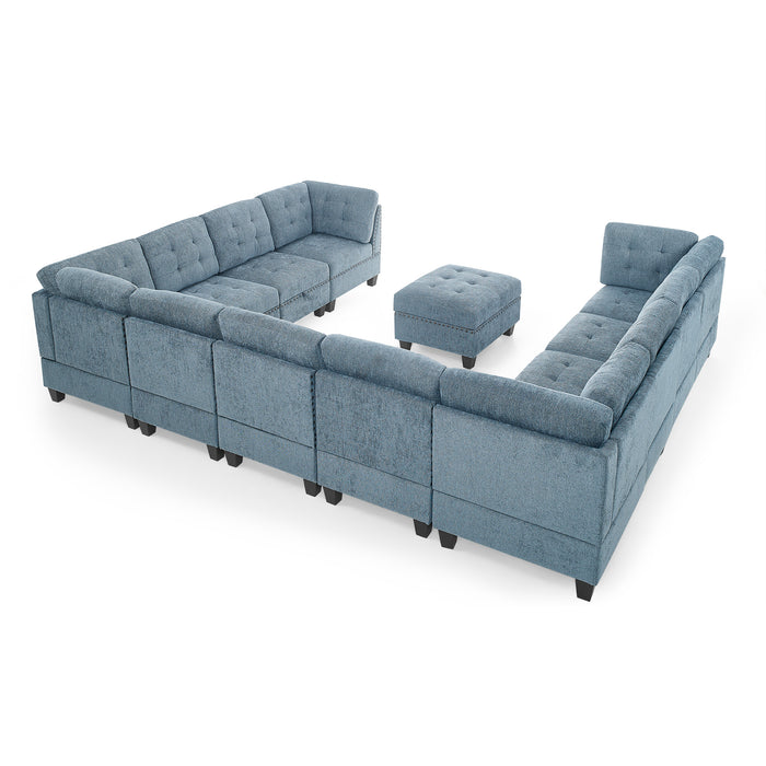 GFD Home - U shape Modular Sectional Sofa，DIY Combination，includes Seven Single Chair， Four Corner and One Ottoman，Navy Blue - GreatFurnitureDeal