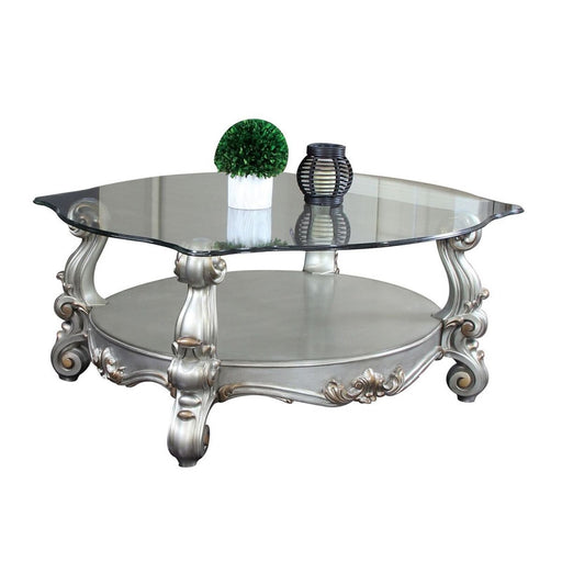 Acme Furniture - Versailles Antique Platinum & Clear Glass Coffee Table - 86845 - GreatFurnitureDeal