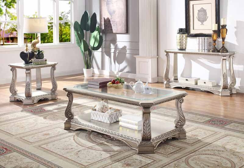 Acme Furniture - Northville Antique Champagne & Clear Glass 3 Piece Occasional Table Set - 86930-3SET