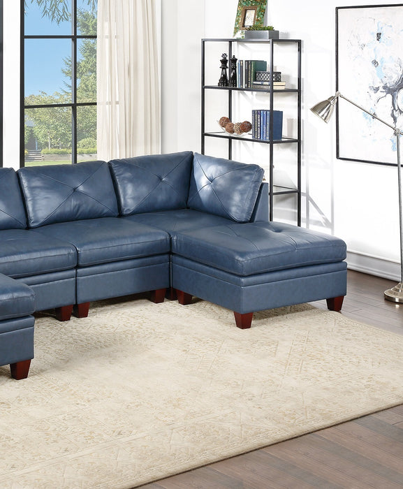 GFD Home - Genuine Leather Ink Blue Tufted 6pc Sectional Set 2x Corner Wedge 2x Armless Chair 2x Ottomans Living Room Furniture Sofa Couch - GreatFurnitureDeal