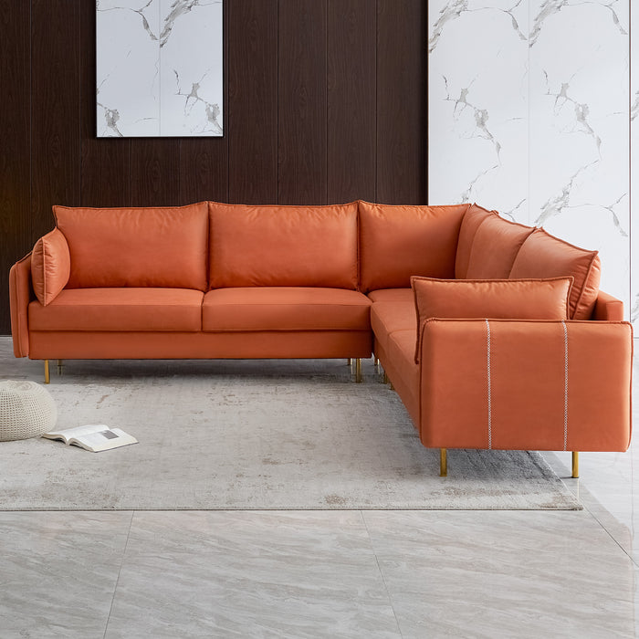 GFD Home - L-shaped Corner Sectional Technical leather Sofa-Orange, 102*102'' - GreatFurnitureDeal