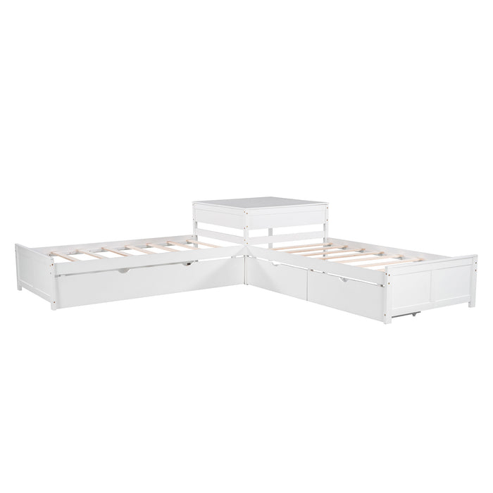 GFD Home - L-shaped Platform Bed with Trundle and Drawers Linked with built-in Desk,Twin,White - GreatFurnitureDeal