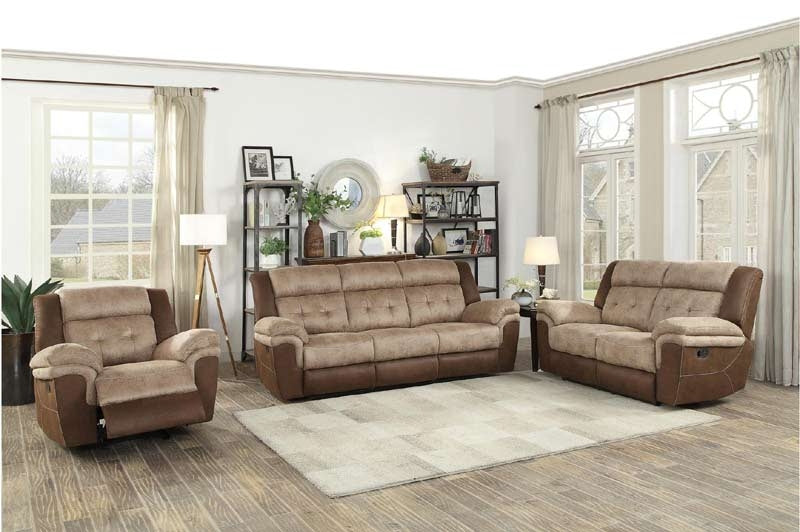 Homelegance - Chai 3 Piece Double Reclining Living Room Set in Two-Tone Brown - 9980-3-2-1 - GreatFurnitureDeal