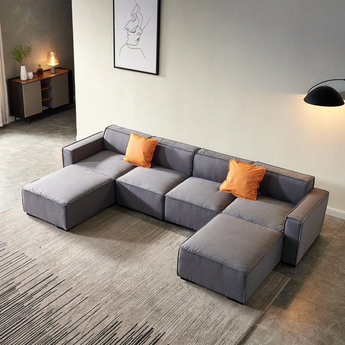 GFD Home - Modular U Shape Sectional Fabric Sofa (Grey) - GreatFurnitureDeal