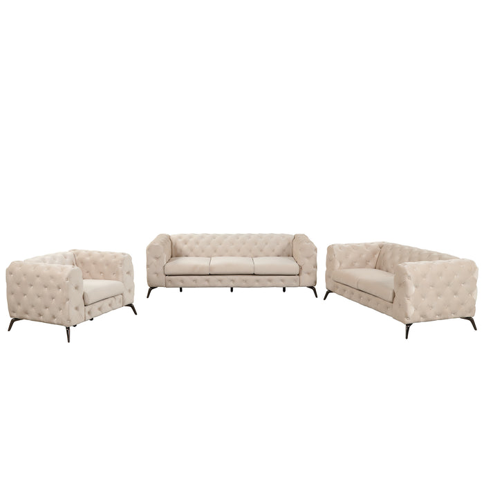 GFD Home - Modern 3-Piece Sofa Sets with Sturdy Metal Legs,Velvet Upholstered Couches Sets Including Three Seat Sofa, Loveseat and Single Chair for Living Room Furniture Set,Beige - GreatFurnitureDeal