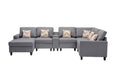 GFD Home - Nolan Gray Linen Fabric 7Pc Reversible Chaise Sectional Sofa with a USB, Charging Ports, Cupholders, Storage Console Table and Pillows and Interchangeable Legs - GreatFurnitureDeal